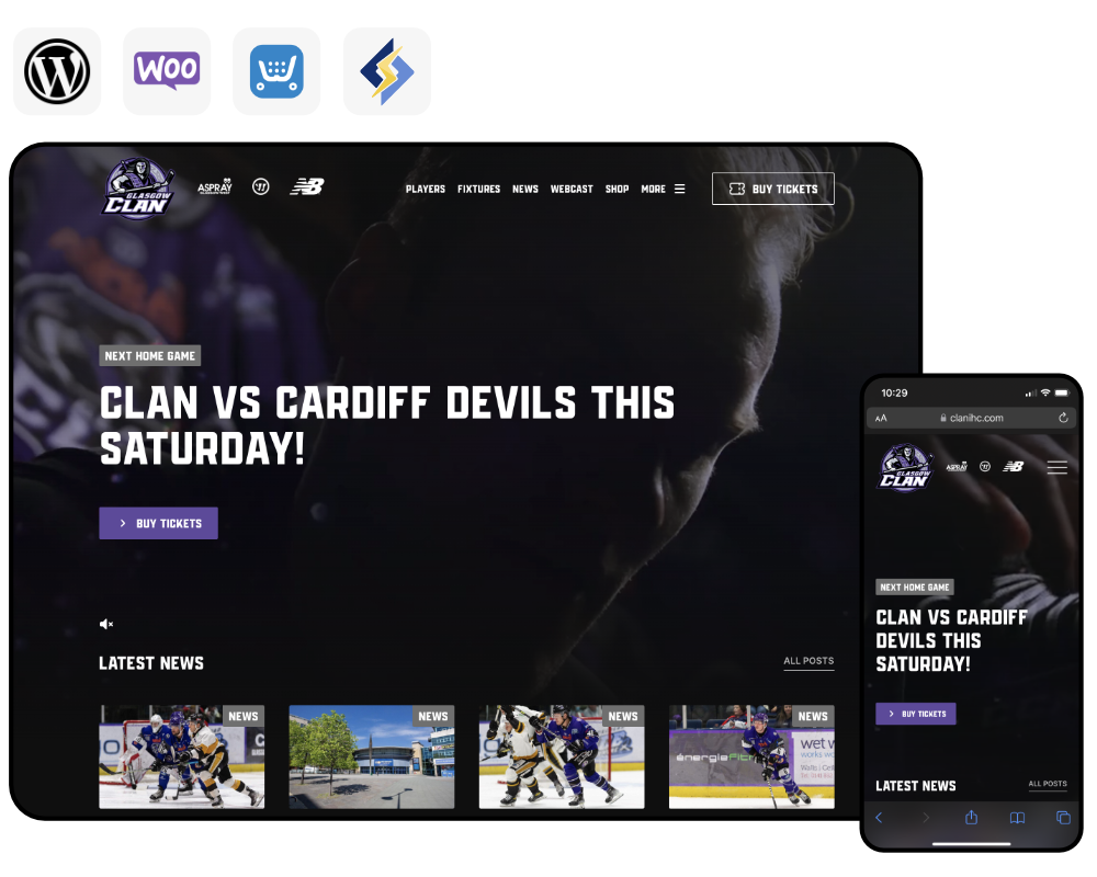 Computer screen showing the Glasgow Clan website
