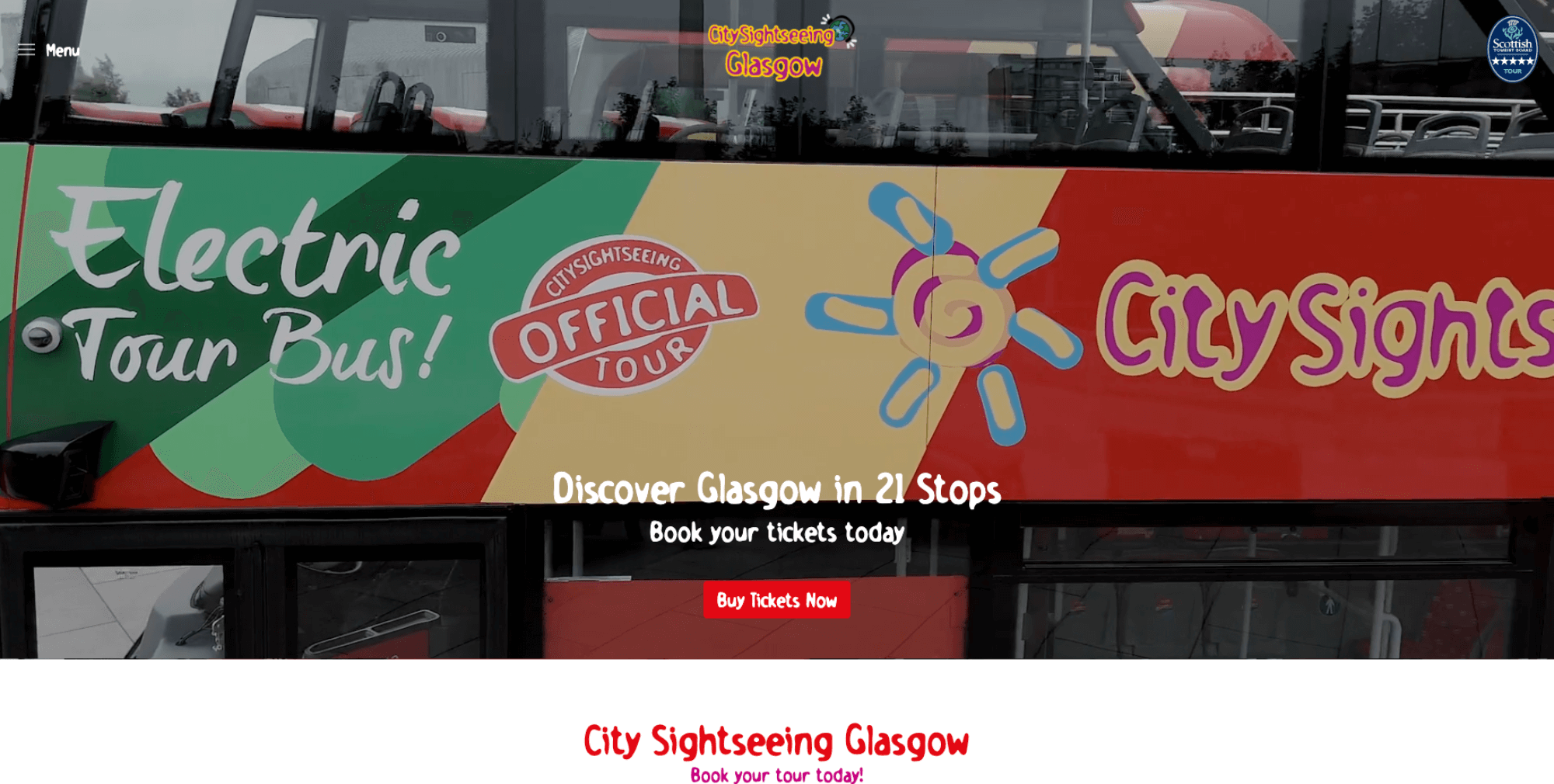 Desktop view of the City Sightseeing Glasgow website