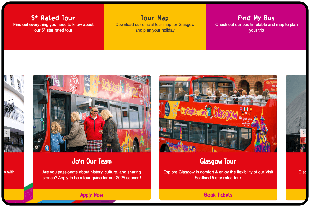 iPad view of City Sightseeing Glasgow website