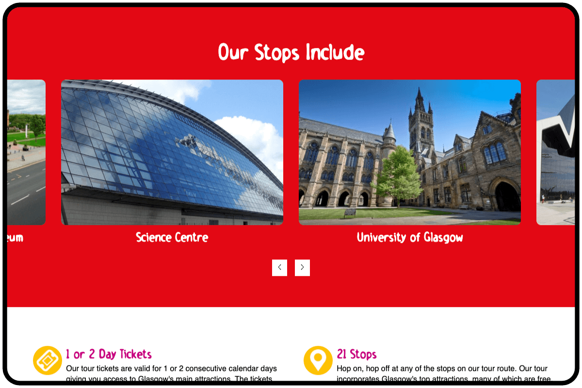 iPad view of City Sightseeing Glasgow website