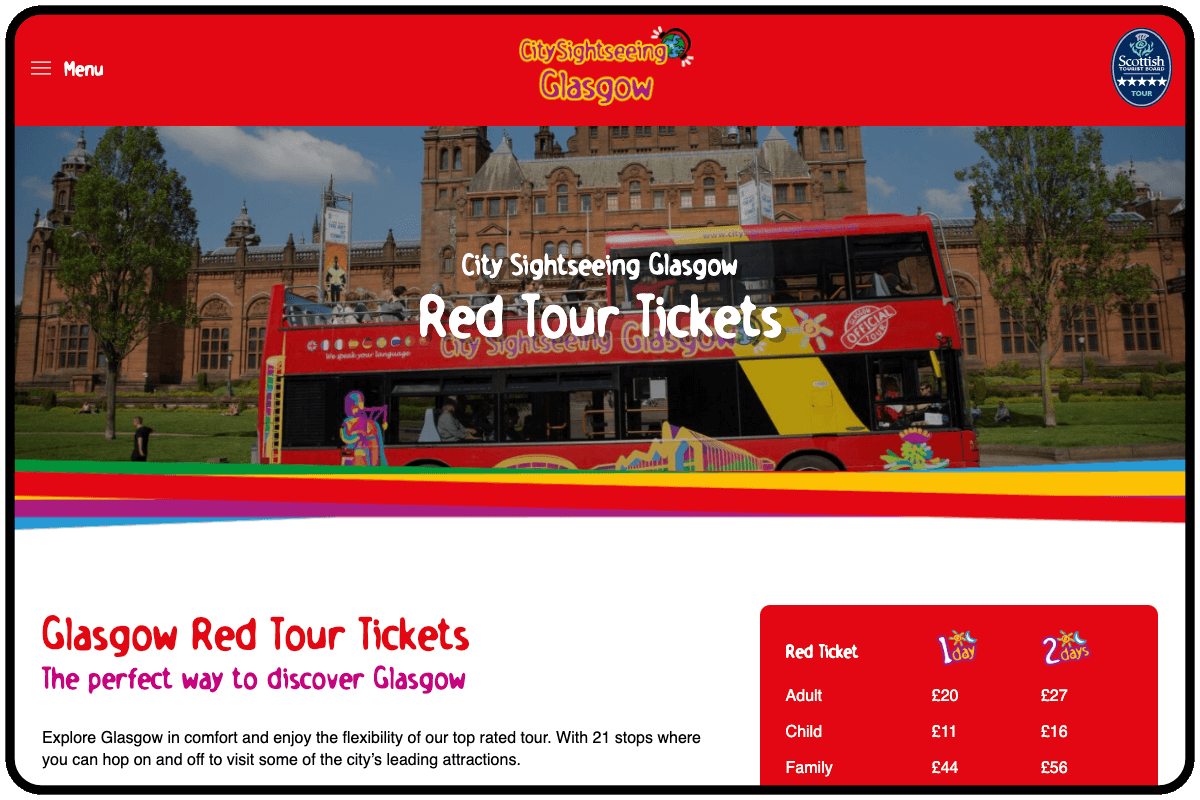 iPad view of City Sightseeing Glasgow website