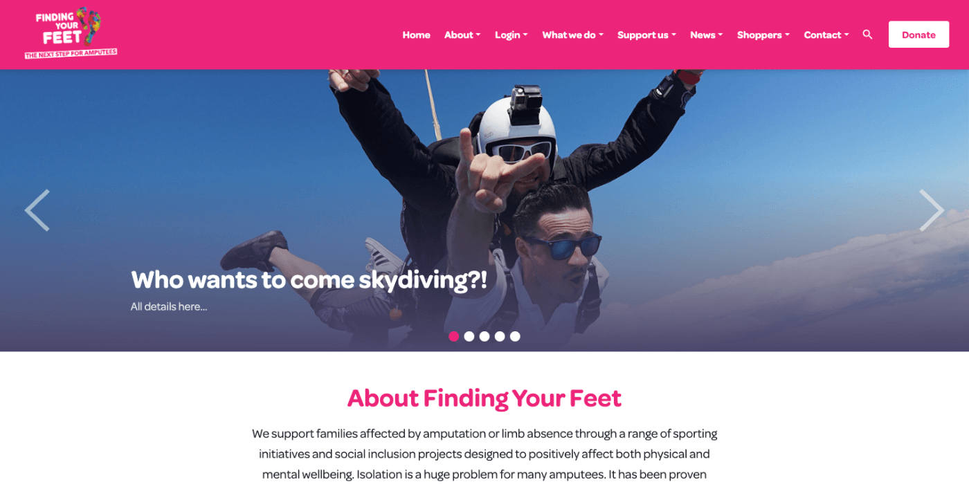 Desktop screenshot of the Finding Your Feet website