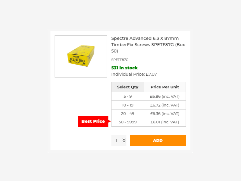 Bulk pricing table on product card on the category page.