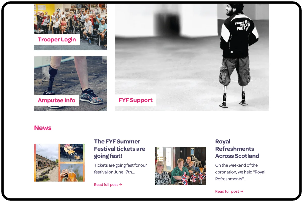 iPad screenshot of the Finding Your Feet website