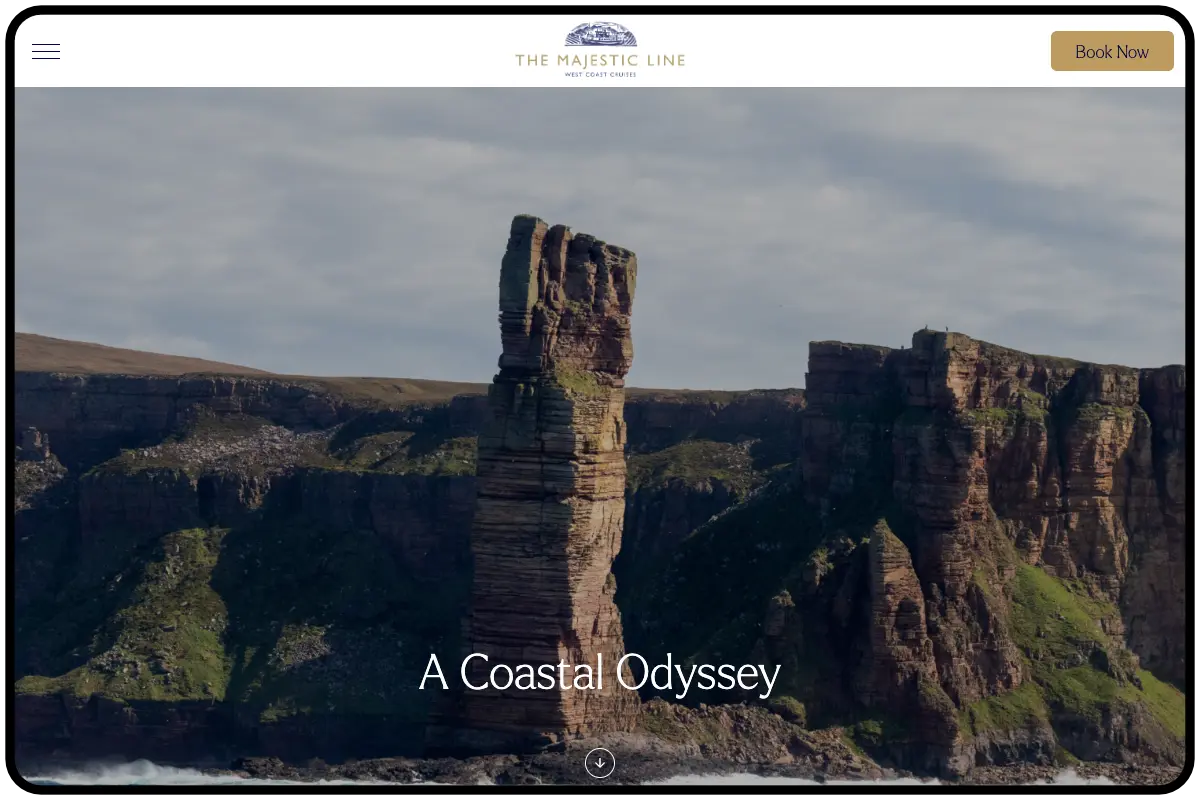 iPad screenshot showing the majestic line website showing the top of the coastal odyssey tour page