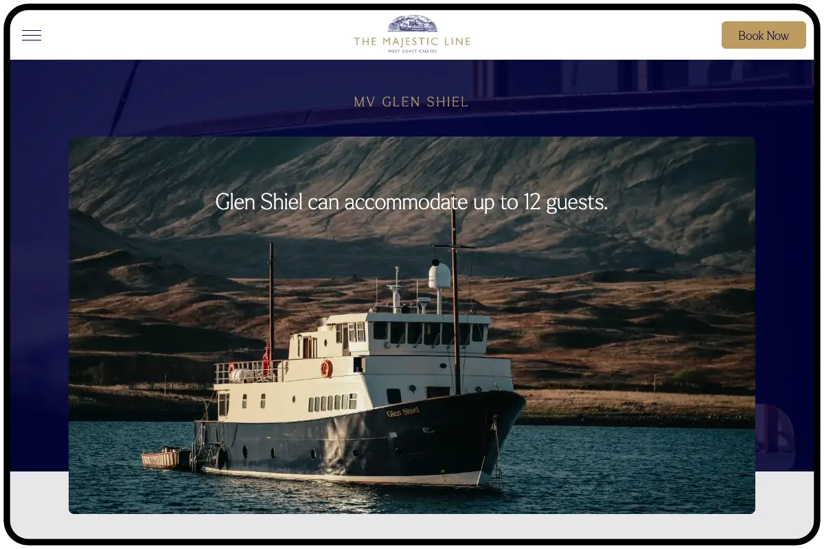 iPad screenshot showing the majestic line website showing the top of the vessel page