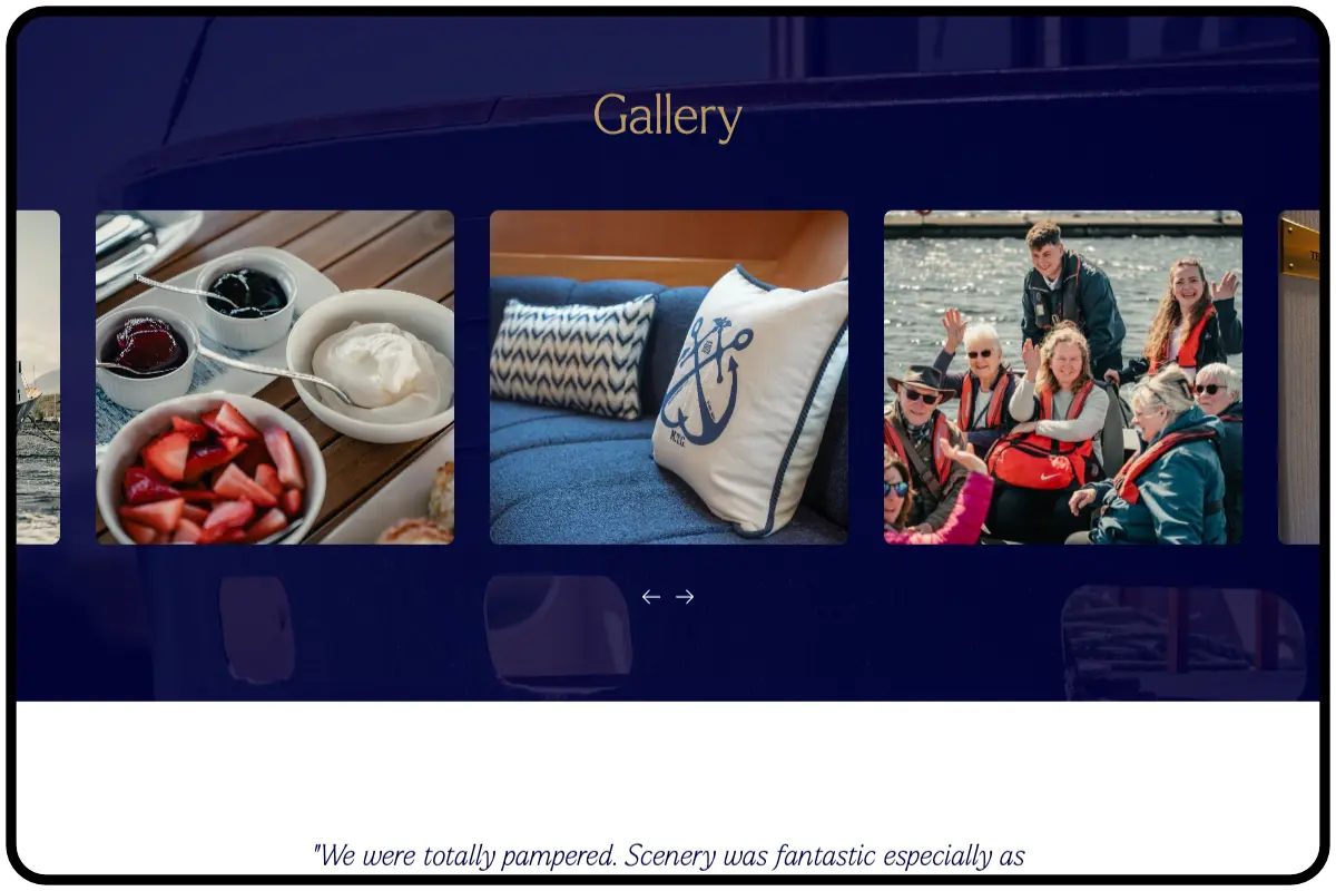 iPad screenshot showing the majestic line website showing the gallery